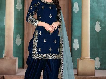 Myra Navy Blue Art Silk Embroidered Patiala Suit Online Sale