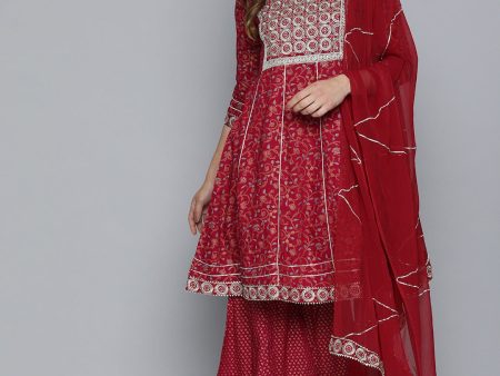 HERE&NOW Women Embroidered Gotta Patti Pure Cotton Kurta With Sharara With Dupatta For Cheap