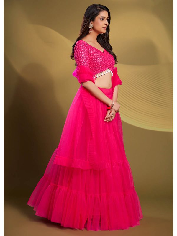 Myra Pink Soft Net Embroidered Designer Lehenga Hot on Sale