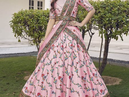 Myra Pink Silk Heavy Embroidered Lehenga Discount