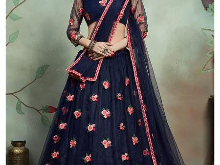 Myra Navy Blue Soft Net Heavy Embroidered Lehenga Fashion