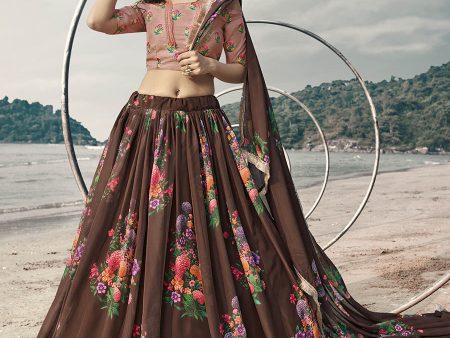 Myra Pink Organza Printed & Embroidered Lehenga Discount