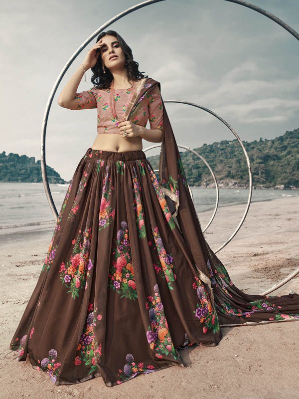 Myra Pink Organza Printed & Embroidered Lehenga Discount