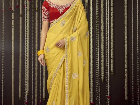 Myra Mustard Art Silk Heavy Embroidered Designer Saree Online Sale