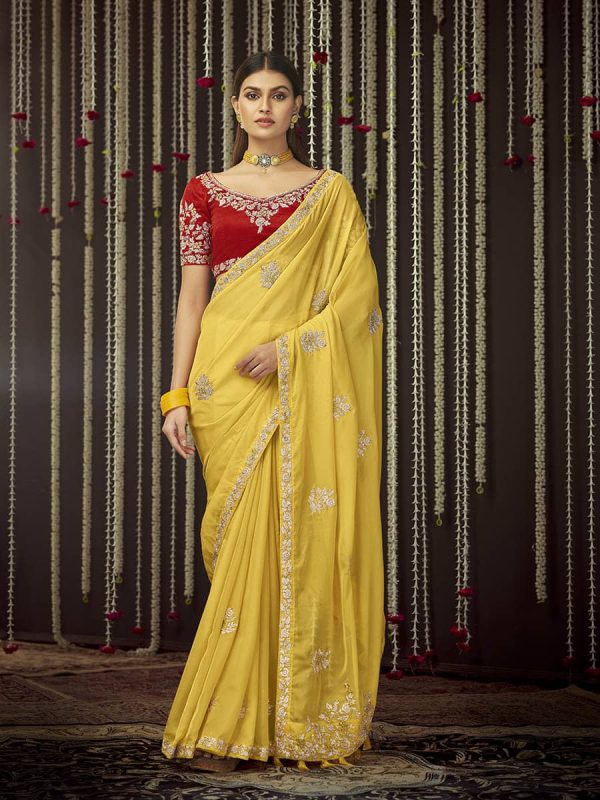 Myra Mustard Art Silk Heavy Embroidered Designer Saree Online Sale