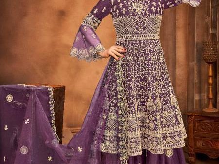 Myra Purple Heavy Embroidered Gharara Suit For Cheap