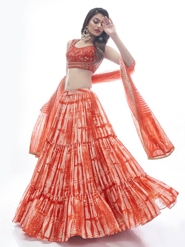 Myra Red Jaquard Embroidered Designer Lehenga Hot on Sale