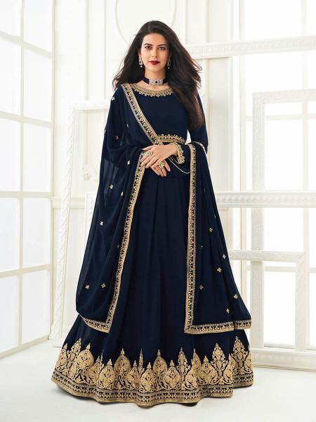 Myra Navy Blue Georgette Embroidered Anarkali Suit Supply