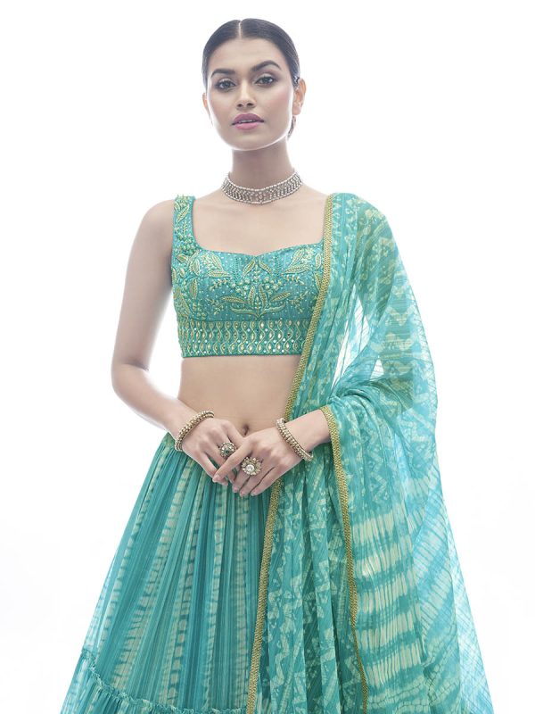 Myra Sea Green Jaquard Embroidered Designer Lehenga Discount