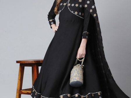 Khushal K Women Black Floral Yoke Design Kurta with Palazzos Online now