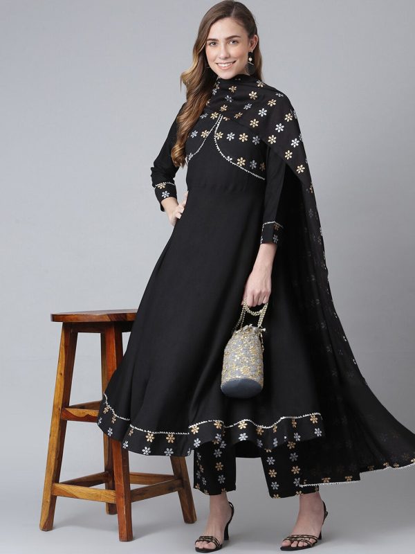 Khushal K Women Black Floral Yoke Design Kurta with Palazzos Online now