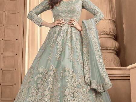 Myra Sea Blue Butterfly Net Embroidered Anarkali Suit on Sale