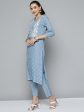 HERE&NOW Women Blue & White Ethnic Embroidered Kurta with Trousers & With Dupatta on Sale