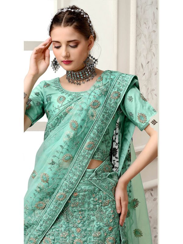 Myra Sea Green Net Heavy Embroidered Lehenga Choli Hot on Sale