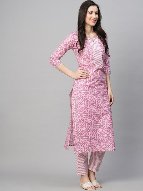 Kalini Ethnic Motif Printed Notched Neck Kurta With Trousers Online Sale