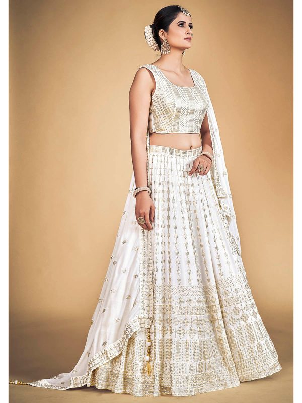 Myra White Georgette Real Georgette Lehenga Choli on Sale