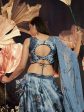 Myra Sky Blue Velvet Embroidered Designer Lehenga For Cheap