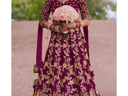 Myra Purple Heavy Embroidered Velvet Bridal Lehenga Online now