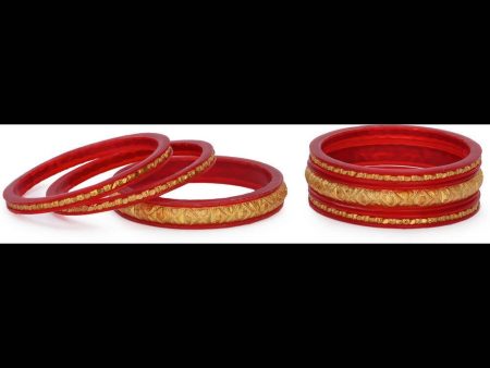 Afast Designer Fancy Party Bangle  Kada Set, Red And Gold, Sheep, Pack Of 6 Sale