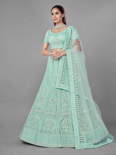 Myra Sea Green Heavy Embroidered Soft Net Bridal Lehenga Fashion