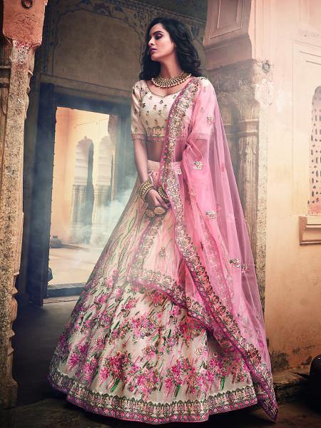 Myra Off White Organza Heavy Embroidered Lehenga For Sale