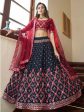 Myra Teal Blue and Maroon Georgette Embroidered Party Wear Lehenga Online