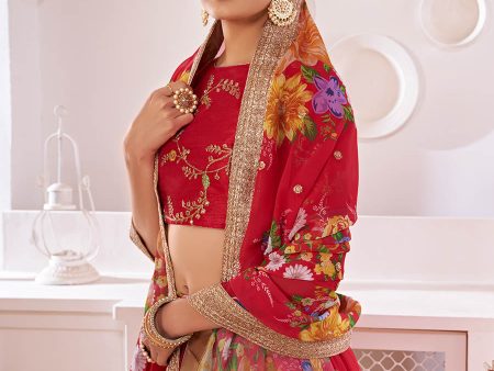 Myra Red Digital Printed Gorgette Lehanga Hot on Sale