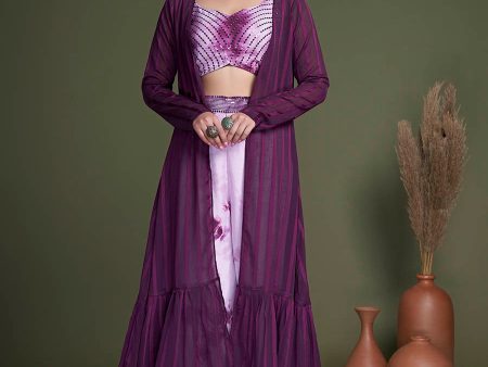 Myra Purple Koti Style Silk and Georgette Embroidered Palazo Suit Cheap