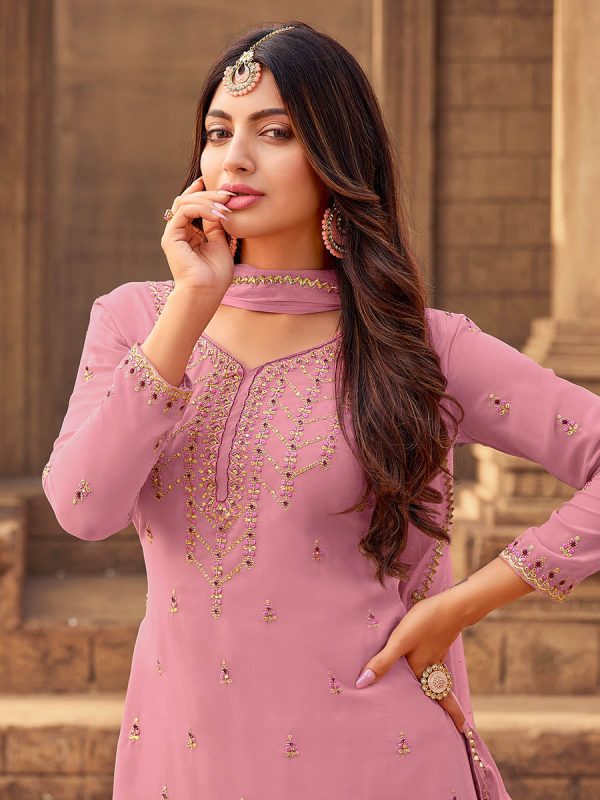 Myra Pink heavy Georgette Embroidered Sharara Suit Supply