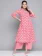 HERE&NOW Women Ethnic Motifs Printed Empire Pure Cotton Kurta With Palazzos on Sale