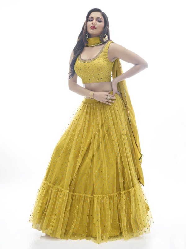 Myra Mustard Art Silk Designer Lehenga Sale