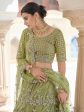 Myra Olive Green Net Embroidered Lehenga Hot on Sale