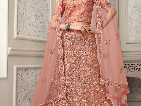 Myra Peach Net Heavy Embroidered Lehenga Choli Online now