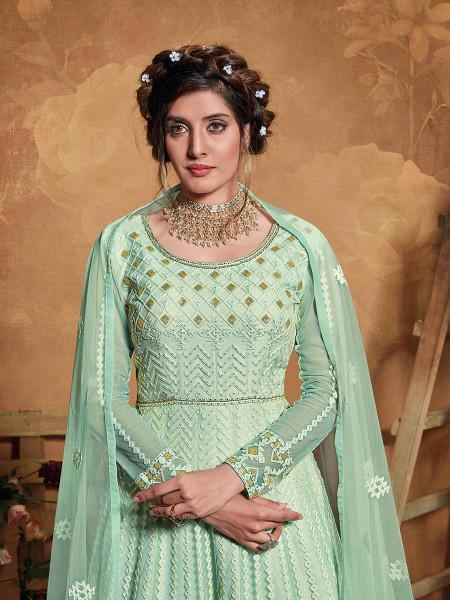 Myra Pastel Green Butterfly Net Embroidered Anarkali Suit Online Sale