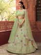 Myra Pista Green Organza Embroidered Lehenga For Cheap