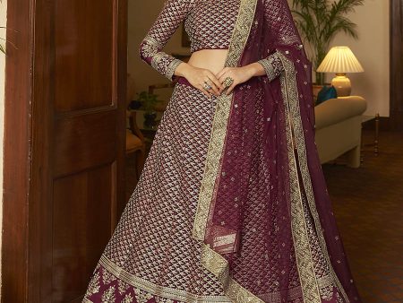 Myra Maroon Crepe Embroidered Lehenga Discount