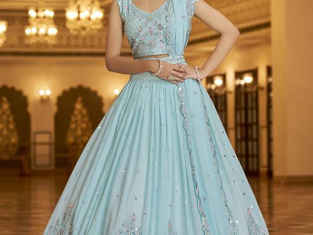 Myra Sky Gorgette Embroidered Designer Lehenga Choli Hot on Sale