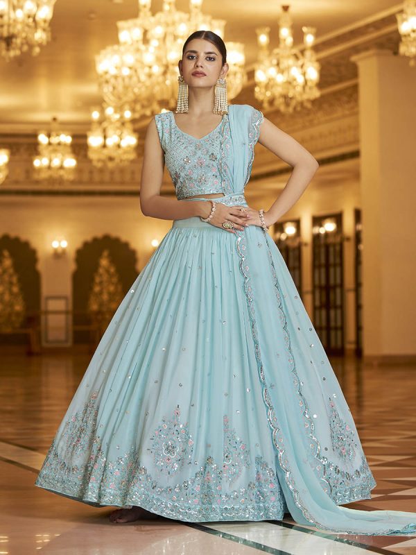 Myra Sky Gorgette Embroidered Designer Lehenga Choli Hot on Sale