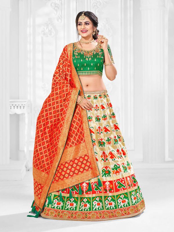 Myra Multicolour Jaquard Silk Designer Lehenga For Sale