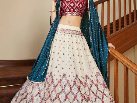 Myra Maroon and Beige Georgette Embroidered Party Wear Lehenga Sale