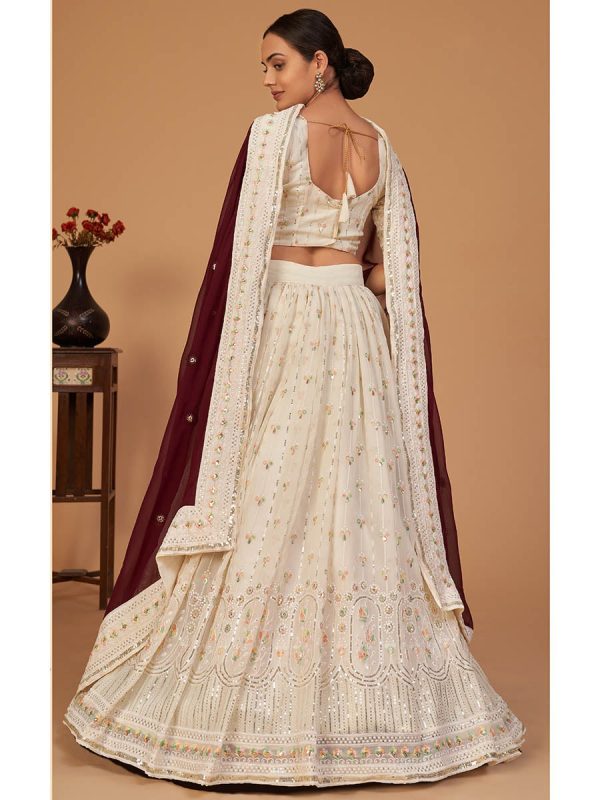 Myra Off White Georgette Embroidered Designer Lehenga For Sale