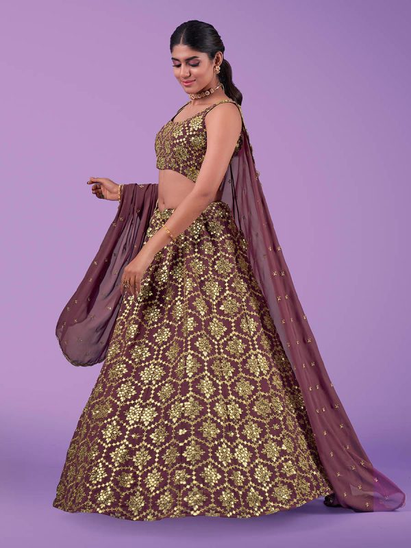 Myra Lilac Georgette Embroidered Designer Lehenga Cheap