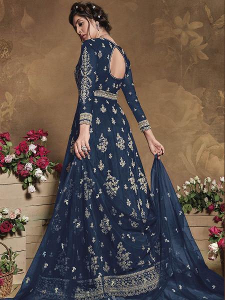 Myra Navy Blue Heavy Embroidered Butterfly Net Anarkali Suit For Sale