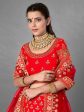 Myra Red Heavy Embroidered Satin Bridal Lehenga For Cheap