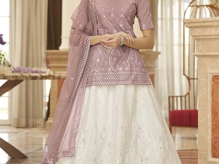 Myra Pearl White and Dusty Pink Embroidered Designer Lehenga Online Sale