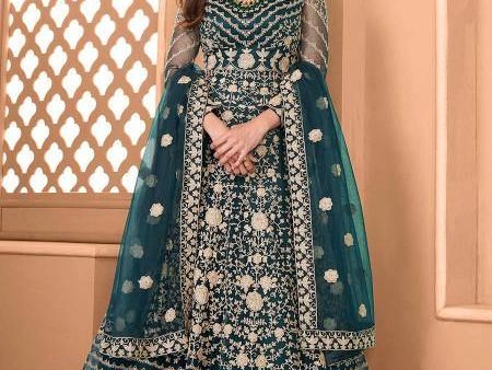 Myra Rama Green Butterfly Net Embroidered Anarkali Suit Fashion