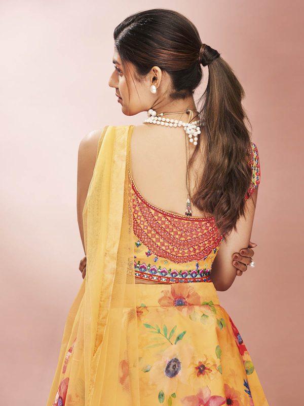 Myra Mustard Art Silk Embroidered Mirror Work Lehenga Cheap