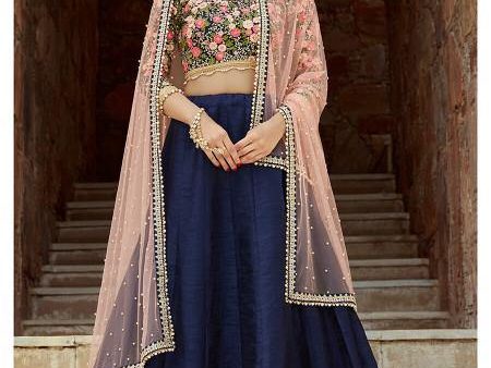 Myra Navy Blue Art Silk Lahanga Cheap