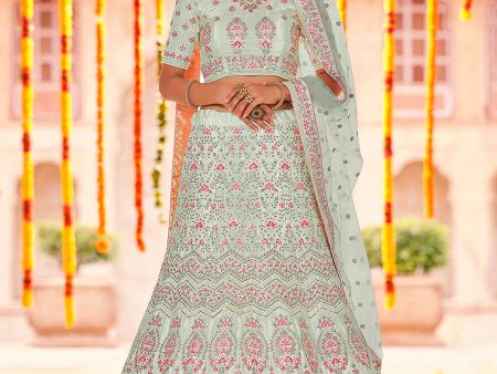 Myra Pista Crepe Heavy Embroidered Lehenga Online