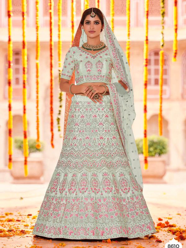 Myra Pista Crepe Heavy Embroidered Lehenga Online